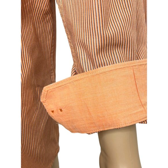 IZOD Men’s Button Up Shirt Orange White Striped L Slim Contrasting Cuff, Placket - Picture 6 of 10